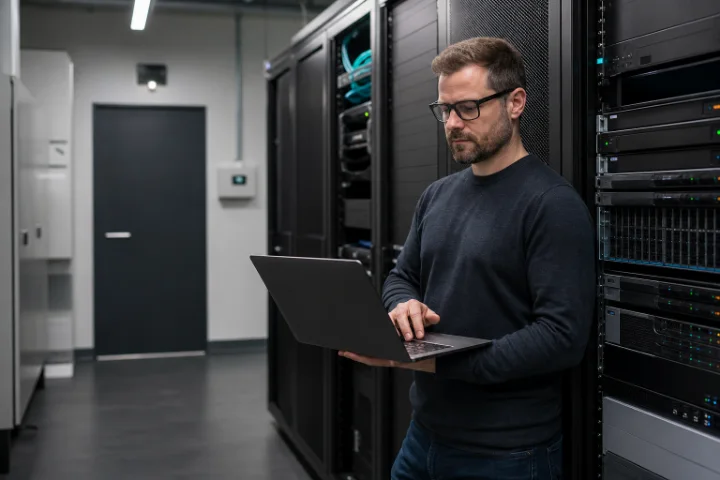 Administrator kontrolliert die geschützte technische Infrastruktur