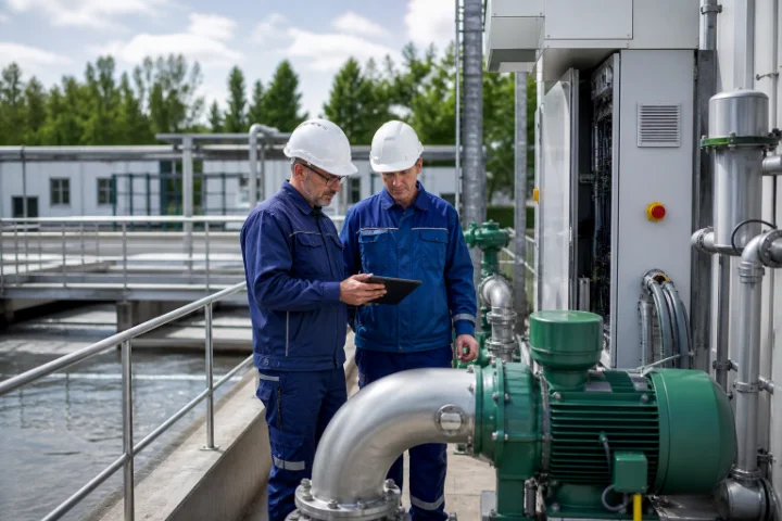 Techniker dokumentieren Anlagen eines Energieversorgungsbetriebs