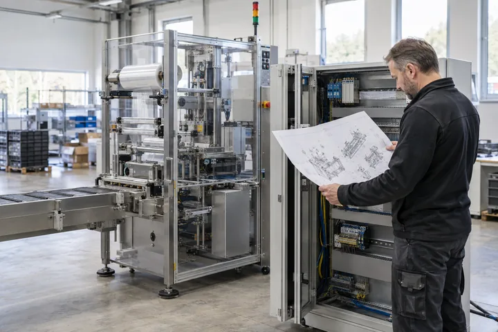 Maschine und zugehöriger Dokumentensatz in einer Produktionshalle