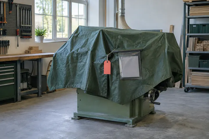 Für eine Nutzungspause abgestelltes Gerät mit zugeordneten Unterlagen