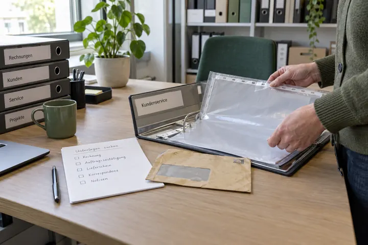Dokumentierte Suche nach einer fehlenden Dienstleisterunterlage im Archiv