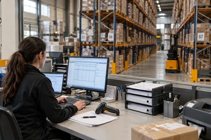 Arbeitsplatz zur Zuordnung von Prüfunterlagen in einem Logistiklager