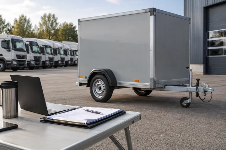 Betrieblicher Anhänger mit bereitgelegten Fahrzeugunterlagen