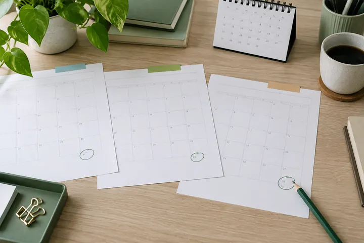 Monatskalender und Markierungen für die Kontrolle wiederkehrender Termine