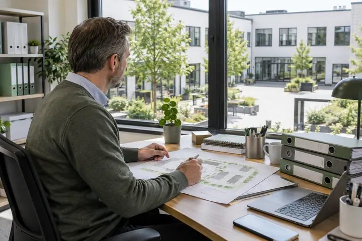 Gebäudebezogene Technikunterlagen und Anlagenplan in einer Hausverwaltung