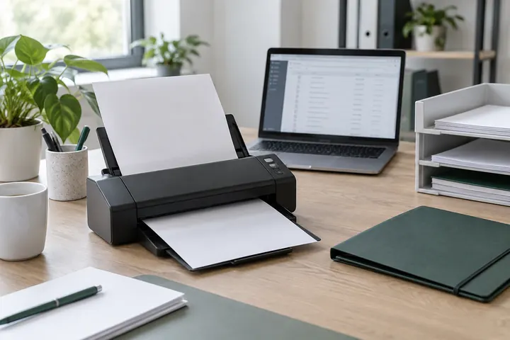 Illustrationsfoto: Unterlagen und Scanner bei der Vorbereitung einer digitalen Dokumentenablage