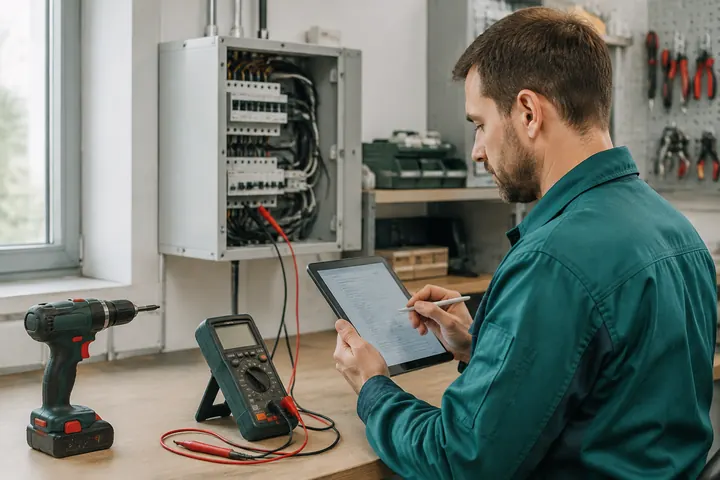 Elektrisches Werkzeug mit Prüfgerät und digitaler Dokumentation