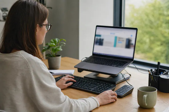 Webspezialistin testet die Tastaturbedienung einer Unternehmensseite