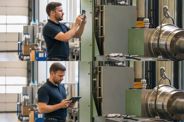 Mitarbeiter dokumentiert einen betrieblichen Vorgang direkt am Arbeitsort